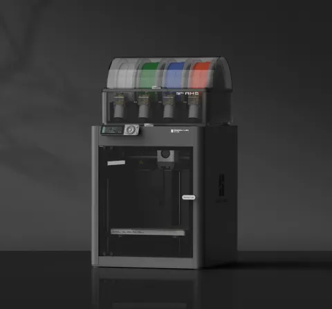 Photo of Bambu 3D printer with filament.