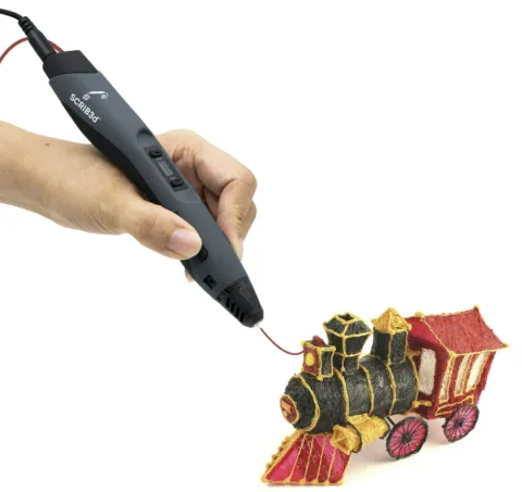 Photo of 3D print pen being used to make a small model train.